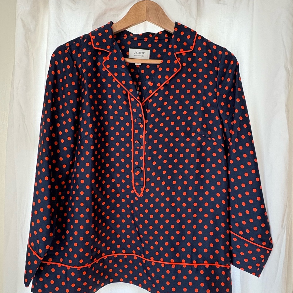 J. Crew Collection SILK Women's Navy and Red Polka Dot Top NWOT